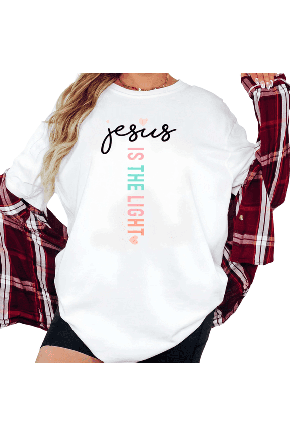 Women's "Jesus is the Light" Christian Graphic Short Sleeve T-Shirt Casual Comfortable Crewneck Top