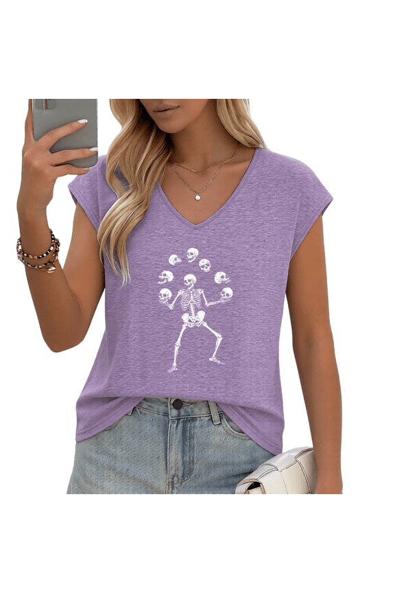 Women's Juggling Skeleton V-Neck Sleeveless T-Shirt Casual Comfortable Summer Tank Top