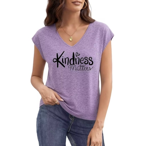 UNISHE Women's Kindness Matters Inspirational Heart Graphic V Neck Short Sleeve T-Shirt Casual Tees Tops
