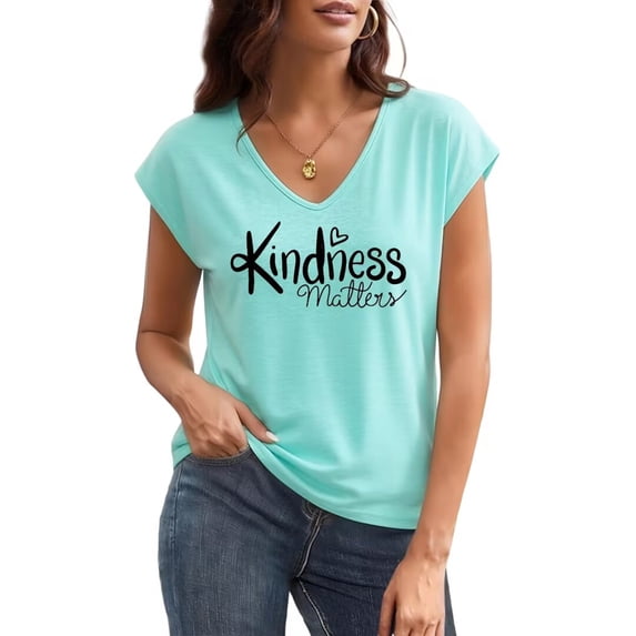 UNISHE Women's Kindness Matters Inspirational Heart Graphic V Neck Short Sleeve T-Shirt Casual Tees Tops