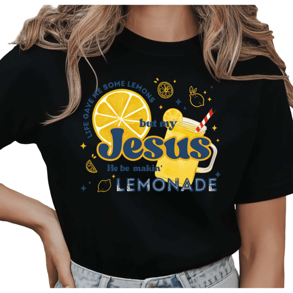UNISHE Women's Life Gave Me Lemons But My Jesus Makes Lemonade Christian Graphic Short Sleeve T-Shirt Cotton Crewneck Top