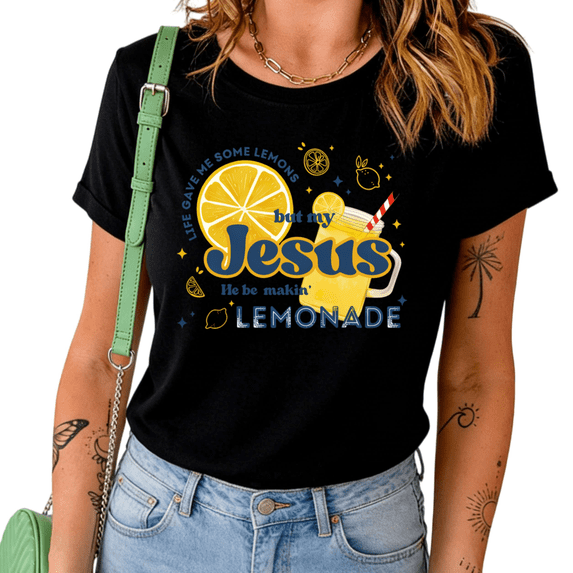 UNISHE Women's Life Gave Me Lemons But My Jesus Makes Lemonade Graphic Short Sleeve T-Shirt Casual Christian Summer Top