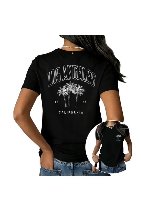 Women's Los Angeles California 1938 Retro Palm Graphic Short Sleeve T-Shirt Soft Cotton Crewneck Casual Top S-5XL