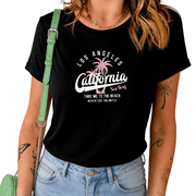 UNISHE Womens Los Angeles California Surfing Graphic Short Sleeve T-Shirt Casual Cotton Crewneck Summer Beach Top