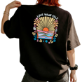 thumbnail image 1 of UNISHE Women's "Love Your Self" Tropical Sunset Palm Tree Floral Graphic Short Sleeve T-Shirt Casual Cotton Crewneck Top, 1 of 5