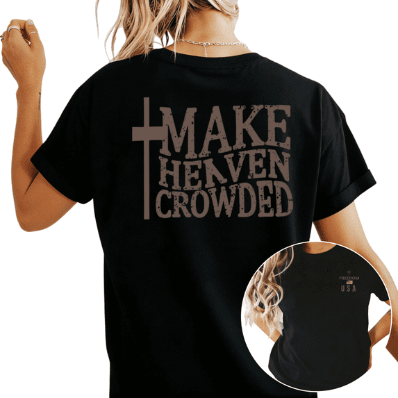 UNISHE Women's "Make Heaven Crowded" Cross Christian Graphic Short Sleeve T-Shirt Casual Cotton Crewneck Top