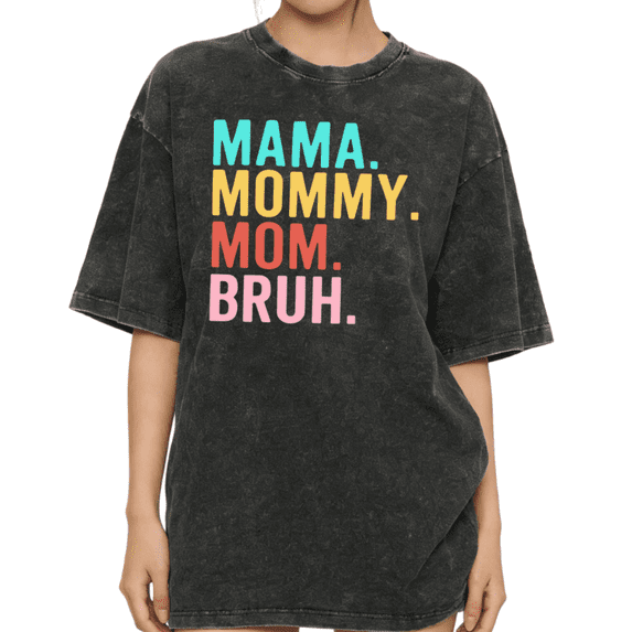 UNISHE Women's "Mama Mommy Mom Bruh" Colorful Text Vintage Washed T-Shirt Short Sleeve Distressed Relaxed Fit Tee