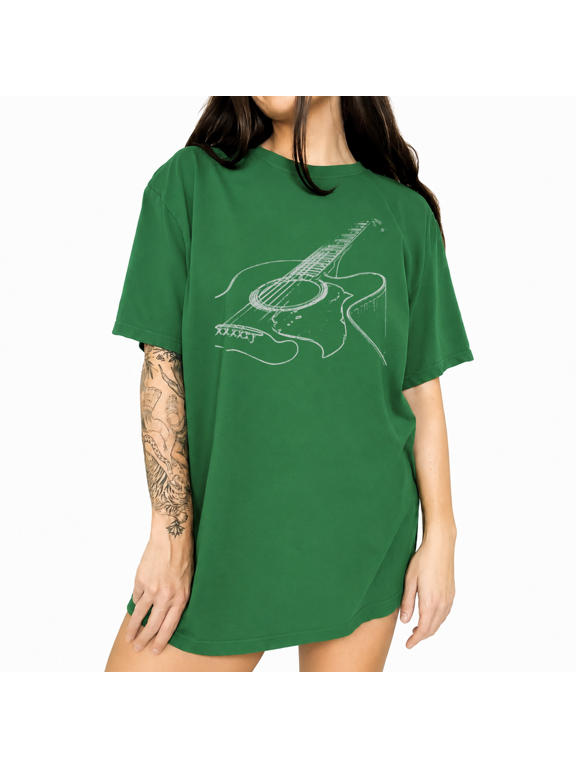 Women's Melodic String Graphic Short Sleeve T-Shirts Green Casual Musician Tops