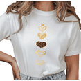 thumbnail image 1 of UNISHE Women's Metallic Gold Hearts Stack Graphic Short Sleeve T-Shirt Comfortable Cotton Crewneck Top, 1 of 5