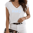 thumbnail image 1 of UNISHE Women's Minimal Pastel Blue Tropical Floral White V-Neck Sleeveless T-Shirt S-5XL Beach Stylish Tank Top, 1 of 6