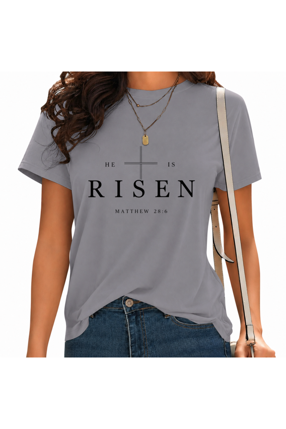 Women's Minimal Thin Line Cross Vintage Serif Easter Faith Graphic Comfortable Short Sleeve T-Shirt Religious Tees