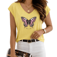thumbnail image 1 of UNISHE Women's Minimal Vintage Pink Butterfly Yellow V-Neck Sleeveless T-Shirt S-5XL Gentle Stylish Tank Top, 1 of 6
