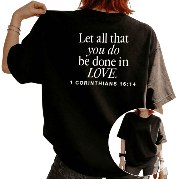 UNISHE Women's Minimalist "Done In Love" Bible Verse Graphic Short Sleeve T-Shirt Casual Cotton Crewneck Top