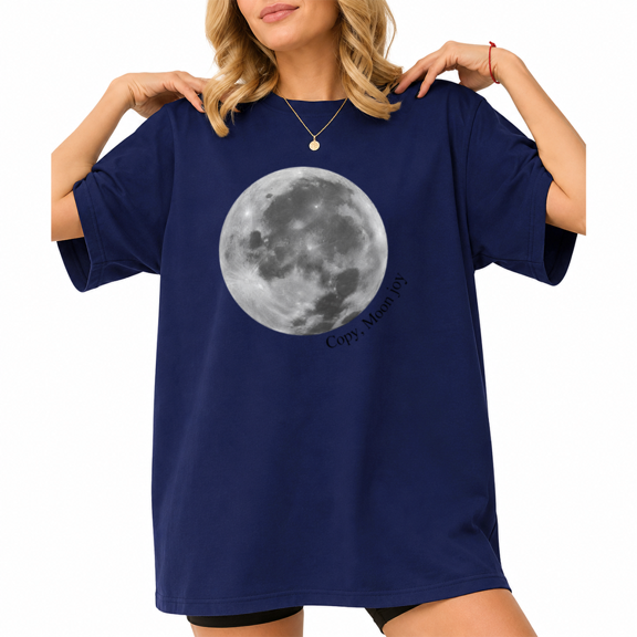 UNISHE Women's Minimalist Grey Moon Print Copy Moon Joy Poet Celestial Aesthetic Short Sleeve T-shirt Relaxed Fit