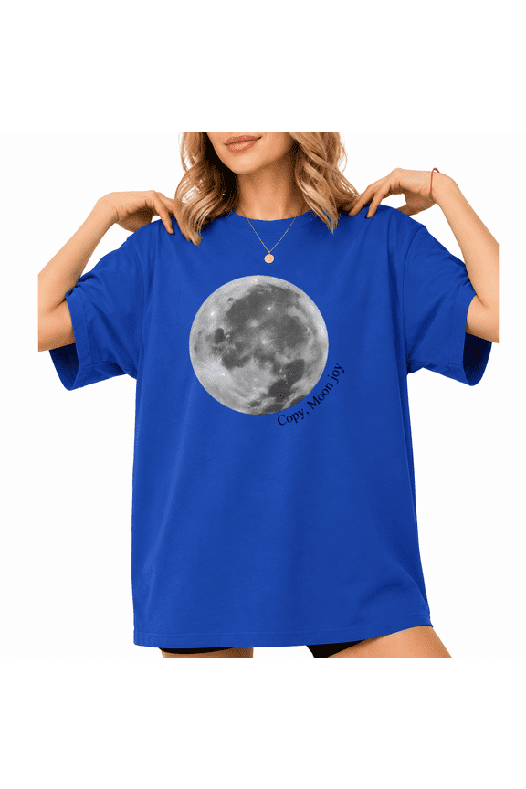 Women's Minimalist Grey Moon Print Copy Moon Joy Poet Celestial Aesthetic Short Sleeve T-shirt Relaxed Fit