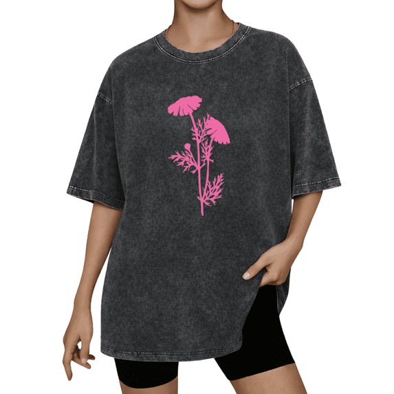 UNISHE Women's Minimalist Pink Floral Graphic Vintage Washed T-Shirt Short Sleeve Oversized Tee