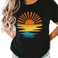 thumbnail image 1 of UNISHE Women's Minimalist Retro Sunset Water Reflection Graphic Short Sleeve T-Shirt Casual Cotton Crewneck Top, 1 of 5