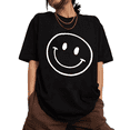 thumbnail image 1 of UNISHE Women's Minimalist Smiley Graphic Short Sleeve T-Shirts Black Bold Contrast Tops, 1 of 6