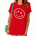 thumbnail image 1 of UNISHE Women's Minimalist Smiley Graphic Short Sleeve T-Shirts Red Bold Contrast Tops, 1 of 6
