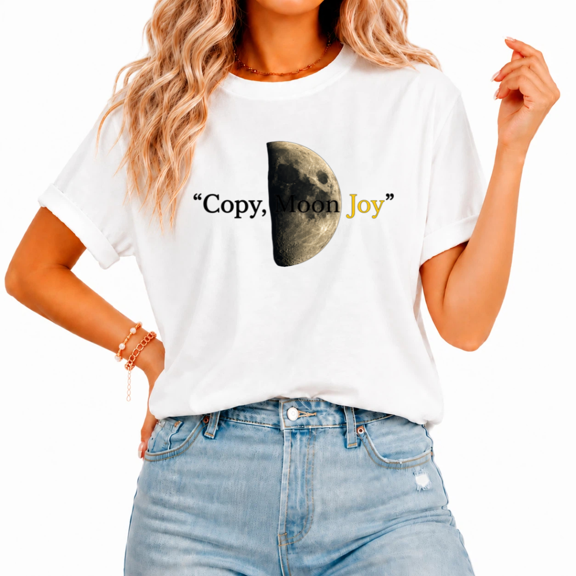 UNISHE Women's Minimalist Vintage Half Moon Two Tone Quote Copy Moon Joy Graphic Cropped Short Sleeve T-shirt Regular Loose Fit Casual Top For Moon Art Fans
