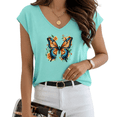thumbnail image 1 of UNISHE Women's Monarch Butterfly & Floral Print Blue V-Neck Sleeveless T-Shirt S-5XL Daily Tank Top, 1 of 6