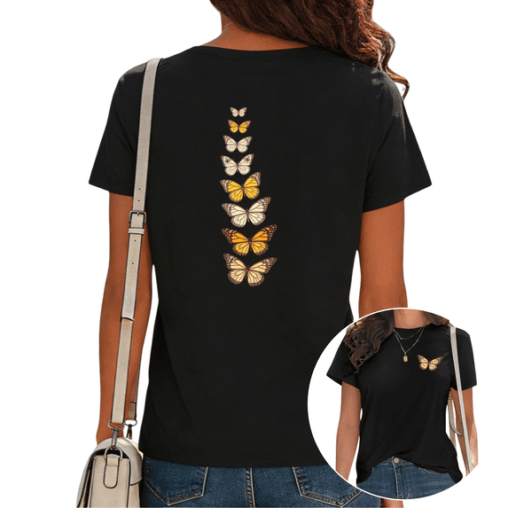 UNISHE Women's Monarch Butterfly Vertical Graphic Tops Short Sleeve T-Shirt Fashion and Comfortable Tees