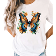 thumbnail image 1 of UNISHE Women's Monarch Butterfly with Floral Frame Graphic White Short Sleeve T-Shirt Casual Cotton Crewneck Top, 1 of 5