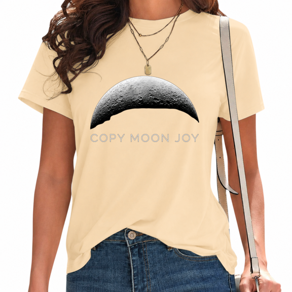 UNISHE Women's Monochrome Detailed Crescent Moon Lunar Crater Celestial Space Graphic Cotton Short Sleeve T-Shirt Tops