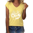 thumbnail image 1 of UNISHE Women's Mountain Waterfall Forest Scene Graphic V-Neck Short Sleeve T-Shirt Casual Outdoor Nature Tee, 1 of 6