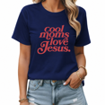 thumbnail image 1 of UNISHE Women's Navy Blue Faith Slogan Graphic Short Sleeve T-Shirt Relaxed Fit Top, 1 of 5