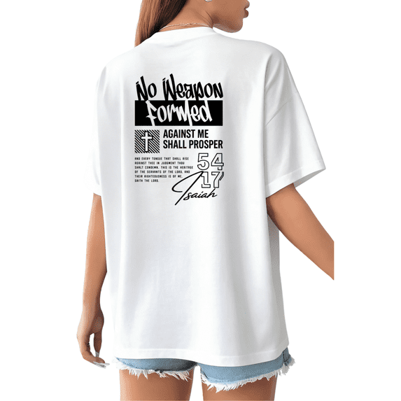 UNISHE Women's No Weapon Formed Against Me Shall Prosper Isaiah 54:17 Christian Graphic Short Sleeve Crewneck T-Shirt Religious Casual Top