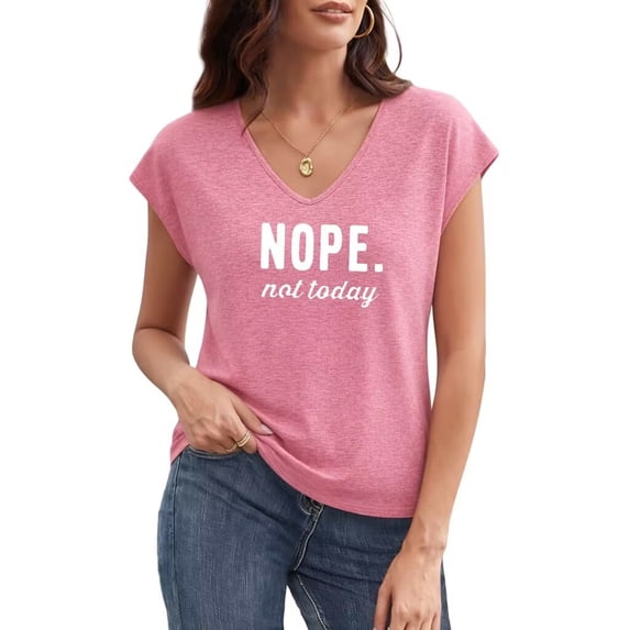 UNISHE Women's Nope Not Today Funny Sarcastic Quote Graphic V Neck Short Sleeve T-Shirt Casual Tees