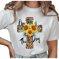 thumbnail image 1 of UNISHE Women's "On the Third Day" Leopard Cross with Sunflowers Christian Graphic Short Sleeve T-Shirt Cotton Crewneck Top, 1 of 5