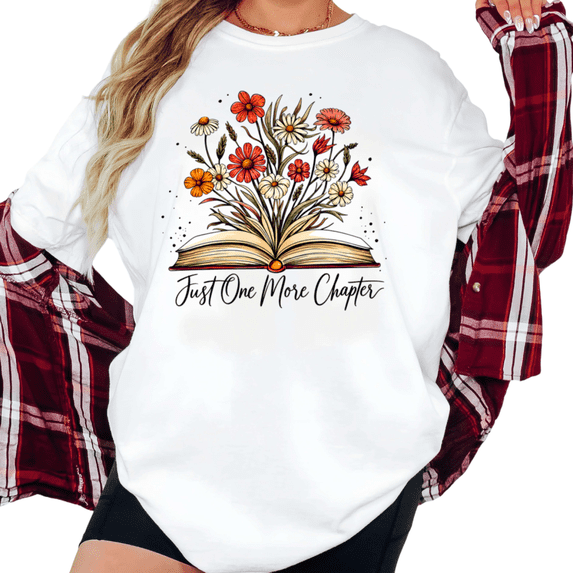 UNISHE Women's Open Book Wildflower Graphic Just One More Chapter Book Lover Short Sleeve T-shirt Relaxed Fit