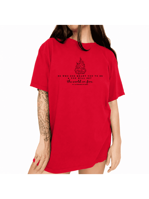 Women's Original Self Divine Blaze Bold Hearted Verse Short Sleeve Crewneck Red Tops