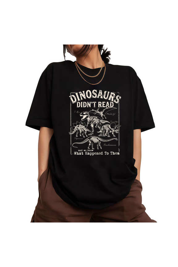 Women's Paleo Study Lady Retro Prehistoric Dinosaur Fossil Skeleton Funny Text Graphic Short Sleeve T-Shirts Black Tops