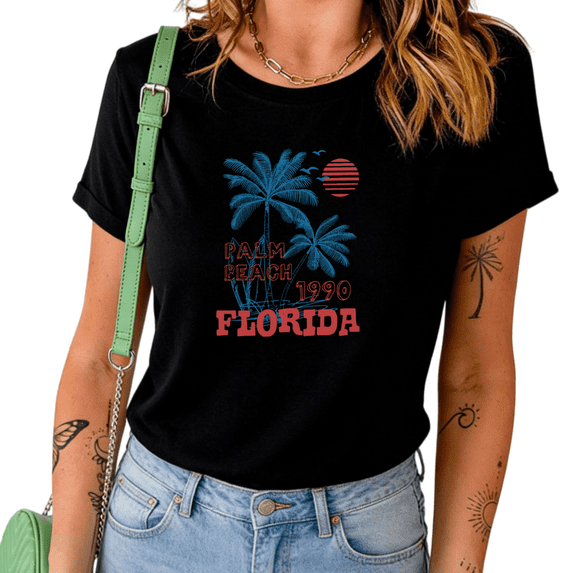 UNISHE Women's Palm Beach Florida 1990 Retro Graphic Short Sleeve T-Shirt Casual Cotton Crewneck Summer Top