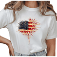 thumbnail image 1 of UNISHE Women's Patriotic American Flag Heart Fireworks Graphic Short Sleeve T-Shirt Casual Cotton Crewneck Top, 1 of 5