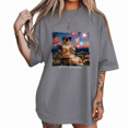 thumbnail image 1 of UNISHE Women's Patriotic Cat Graphic Tee Americana Summer Print Short Sleeve Crew Neck Top, 1 of 6