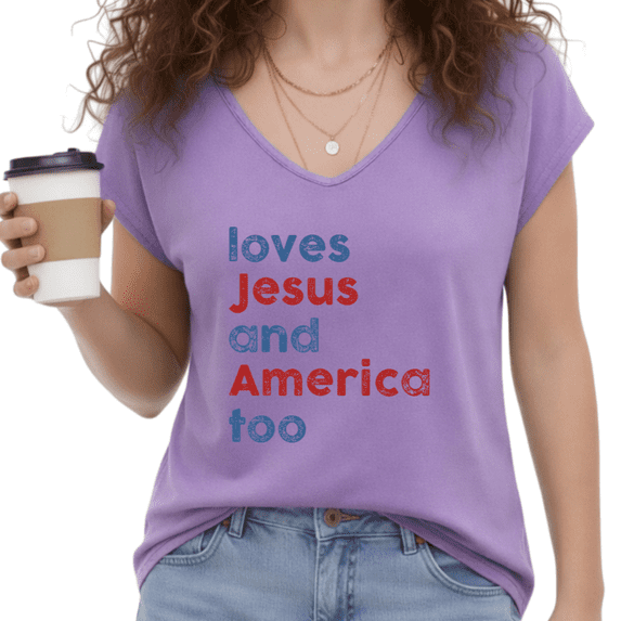 UNISHE Women's Patriotic Christian "Loves Jesus and America Too" Purple V-Neck Sleeveless T-Shirt S-5XL Daily Soft Tank Top