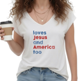 thumbnail image 1 of UNISHE Women's Patriotic Christian "Loves Jesus and America Too" White V-Neck Sleeveless T-Shirt S-5XL Daily Soft Tank Top, 1 of 6