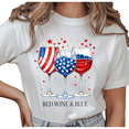 thumbnail image 1 of UNISHE Women's Patriotic Red Wine & Blue American Flag Wine Glass Graphic Short Sleeve T-Shirt Breathable Crewneck Top, 1 of 5