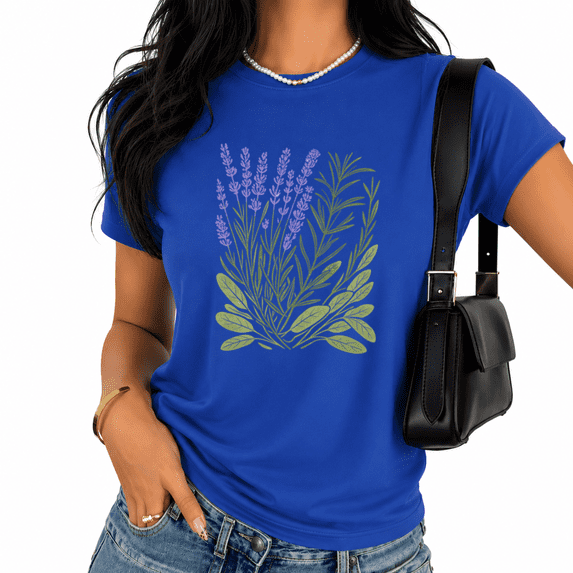 UNISHE Women's Plus Size Lavender Nature Print T-Shirt - Flattering Relaxed Fit Short Sleeve Summer Top