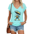 thumbnail image 1 of UNISHE Women's Positive Weather Quote Rain Gear Toad Print V-Neck Short Sleeve T-Shirts Suburban Rainy Weekend Market Casual Style Blue S-5XL Tops, 1 of 6