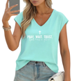thumbnail image 1 of UNISHE Women's "Pray Wait Trust God has a plan" Cross V-Neck Sleeveless T-Shirt Casual Summer Tank Top, 1 of 6