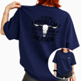 thumbnail image 1 of UNISHE Women's If I'm The Problem Then You Might Be The Reason Western Longhorn Skull Graphic Short Sleeve T-shirt Multi Color Casual Loose Fit Tee Tops, 1 of 6