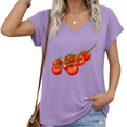 thumbnail image 1 of UNISHE Women's Purple Vine Tomato V-Neck T-Shirt Realistic Vegetable Print Soft Cotton Casual Summer Top S-5XL, 1 of 6