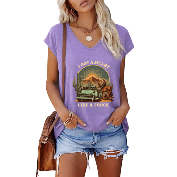 UNISHE Women's Purple Western Cowboy Truck Print V Neck Sleeveless T-Shirt Casual Country Tank Top S-5XL Tops