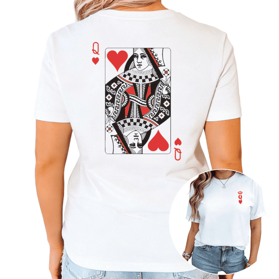 UNISHE Women's Queen of Hearts Playing Card Graphic Crew Neck Short Sleeve T-Shirt