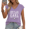 thumbnail image 1 of UNISHE Women's Quote Some Of Y'all Don't Know What Happened Bull Skull Graphic V Neck Cap Sleeve T-shirt, 1 of 6
